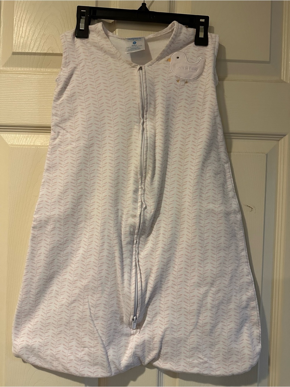 Halo SleepSack Infant Sleep Bag in White with Pale Pink Chevron
